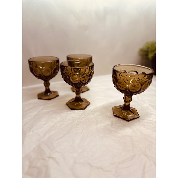 mcm fostoria smoke moonstone crystal coupe glass s/4 - Picture 3 of 7